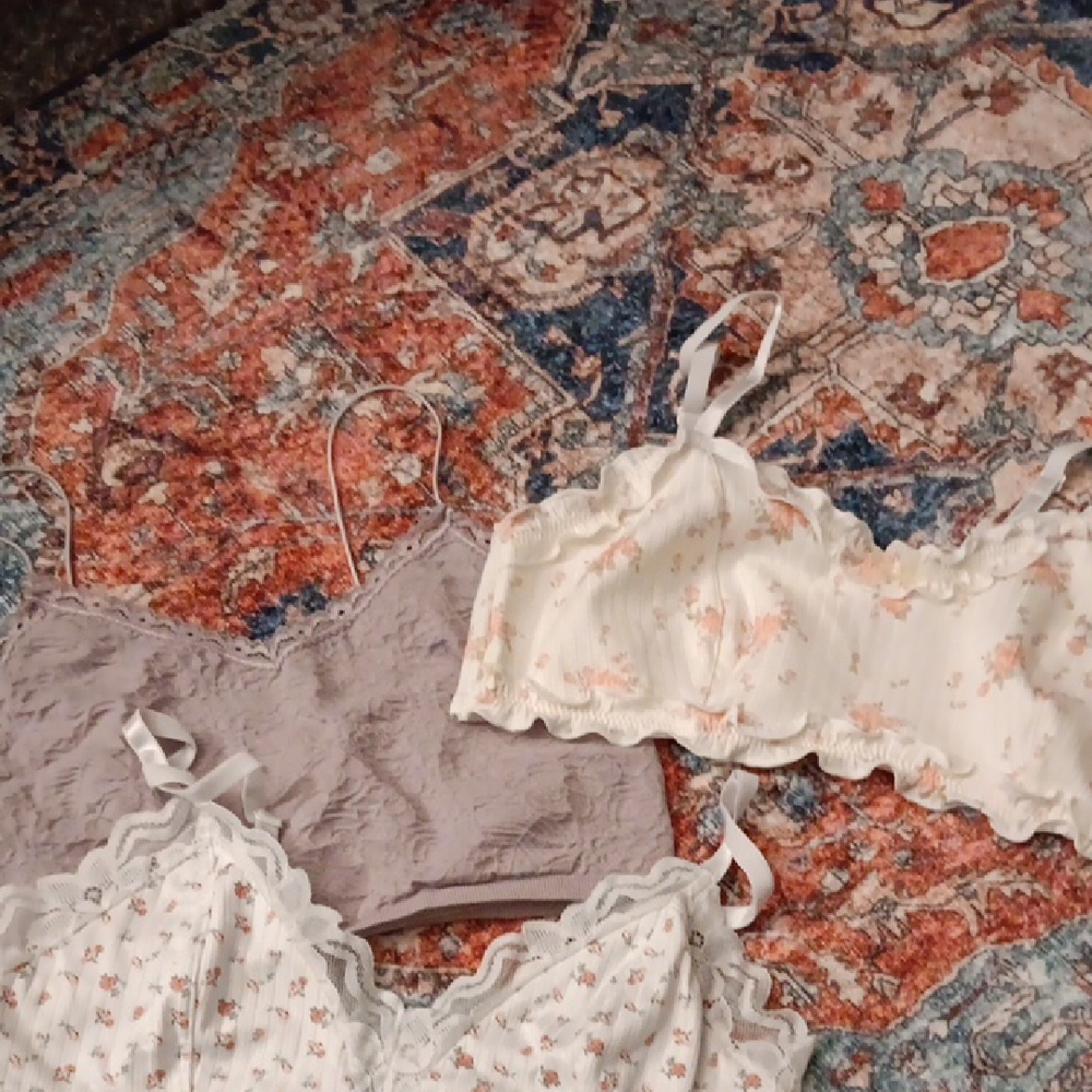 Floral Lace Trim Bralette Set